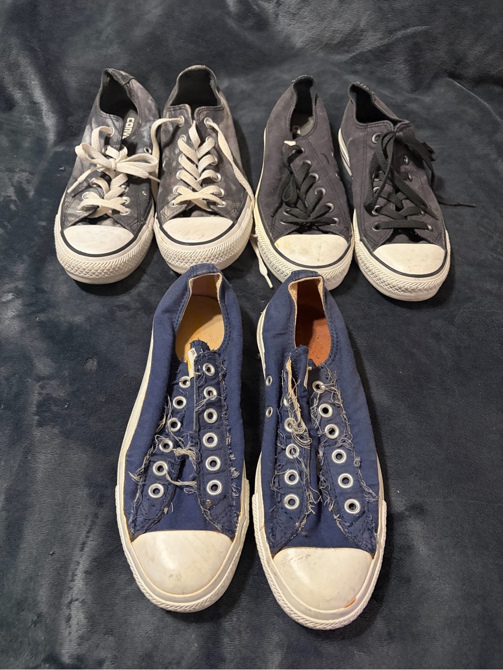Converse Low Top Canvas Sneakers in Blue, Grey, Grey Cloud, White & Denim Blue.